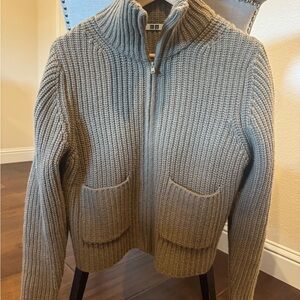 Uniqlo U Full Zip Olive/Brown Full-Zip Knit Sweater - small